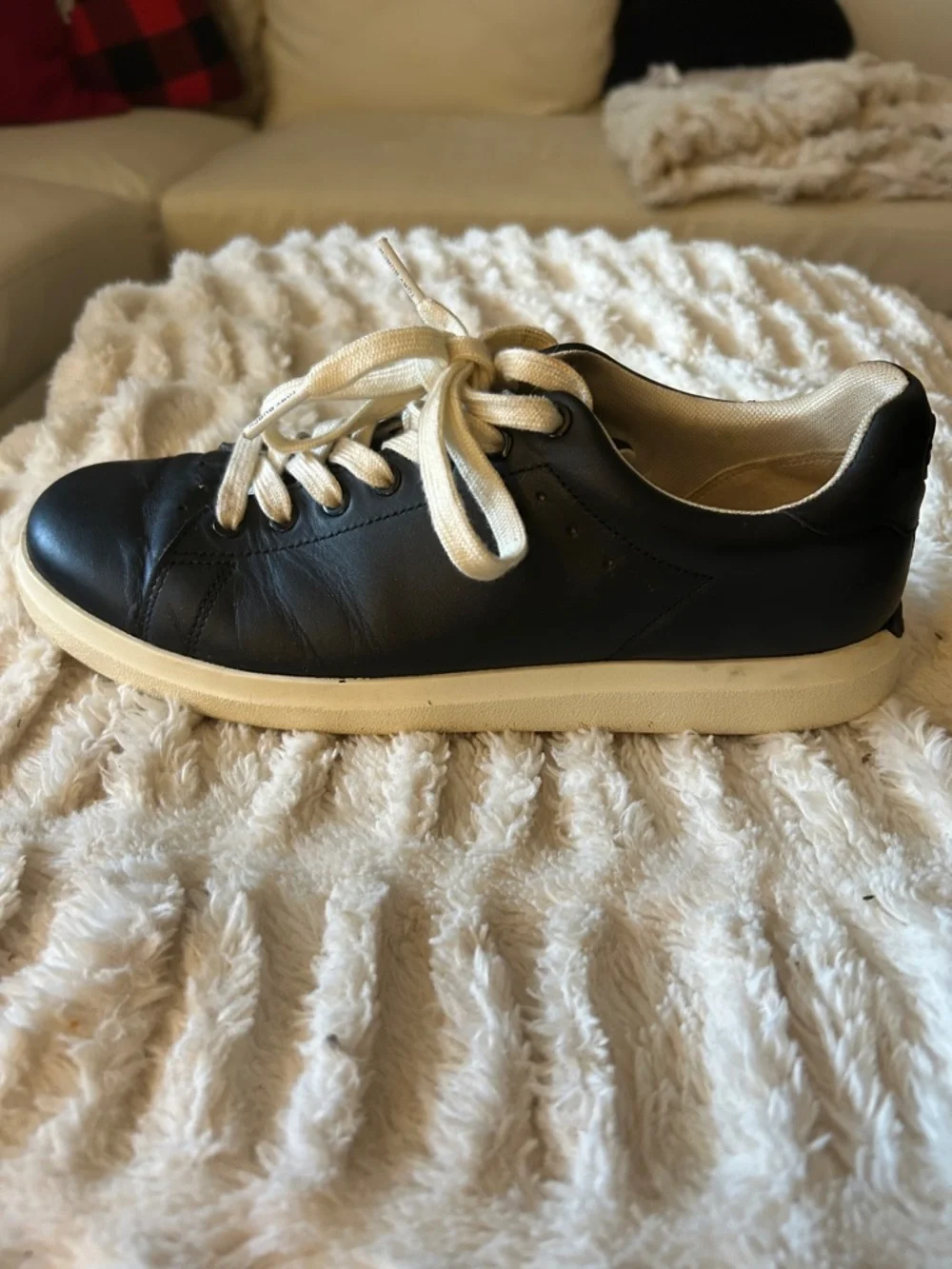Tory Burch Black Leather Low-Top Sneakers with Cream Accents, Size 8, EUC